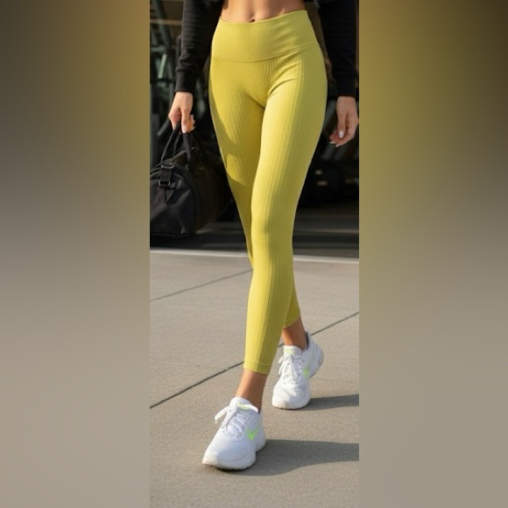Yellow Ribbed Women's Leggings